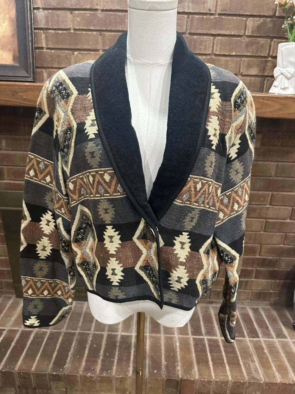 Vtg New Identity Tapestry Jacket Boho Southwestern Aztec Blazer Earthy Desert M